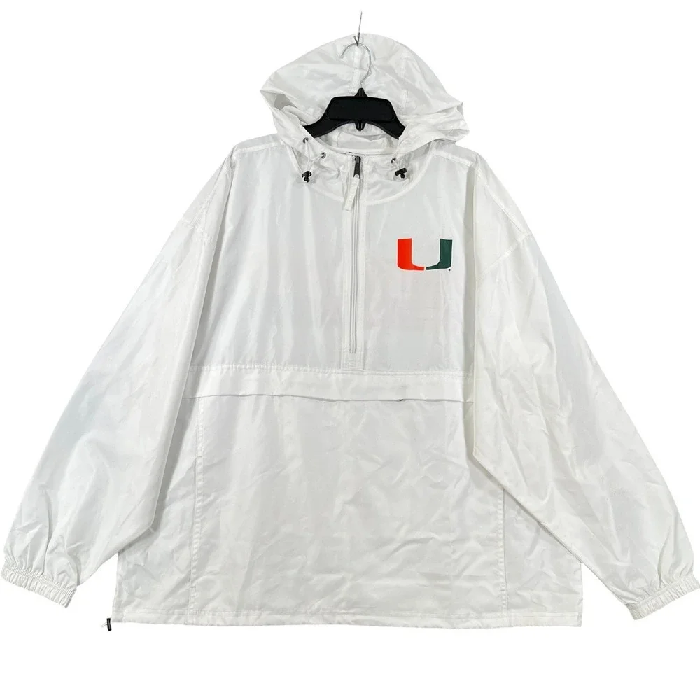 Miami Hurricanes Champion Windbreaker Mens 2XL Half Zip Hooded Gameday Jacket